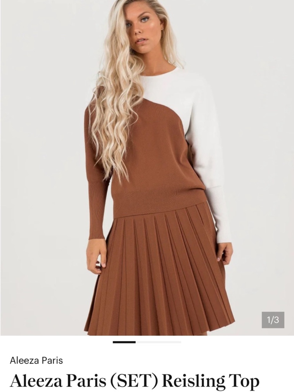 Aleeza Paris Brown and White Colorblock Knit Skirt Set